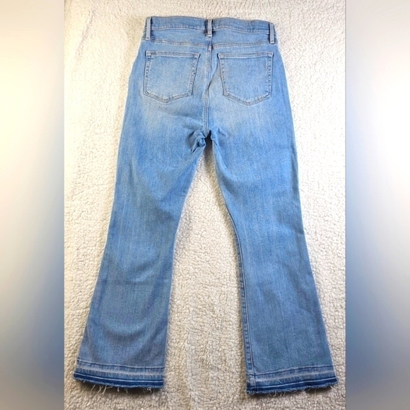 Loft Exposed Button Front High Rise Mini Flare Kick Crop Raw Hem Size 27/4 - Picture 3 of 12